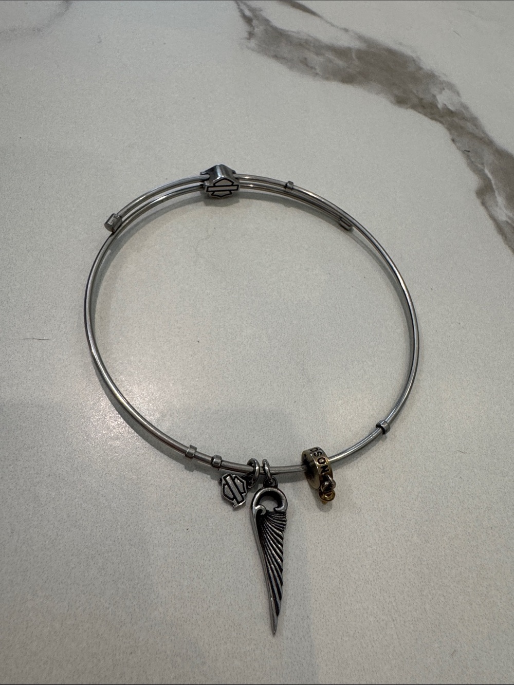 Harley-Davidson Silver and Gold Two-Tone Wing Charm Bangle